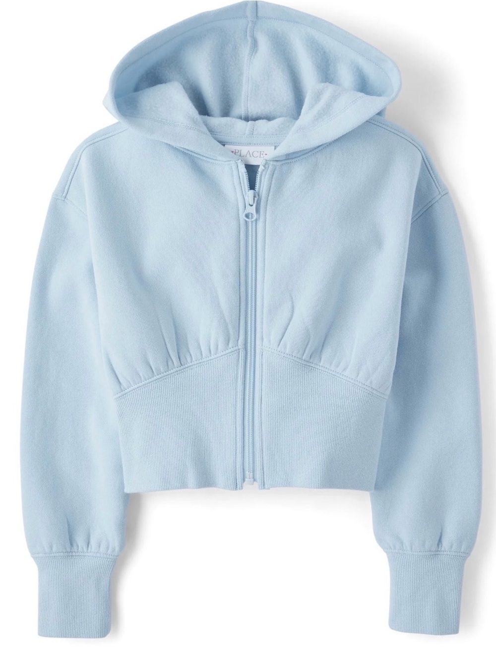 Children's Place Girls Light Blue Full Zip Hooded Crop Sweatshirt Size M 7/8